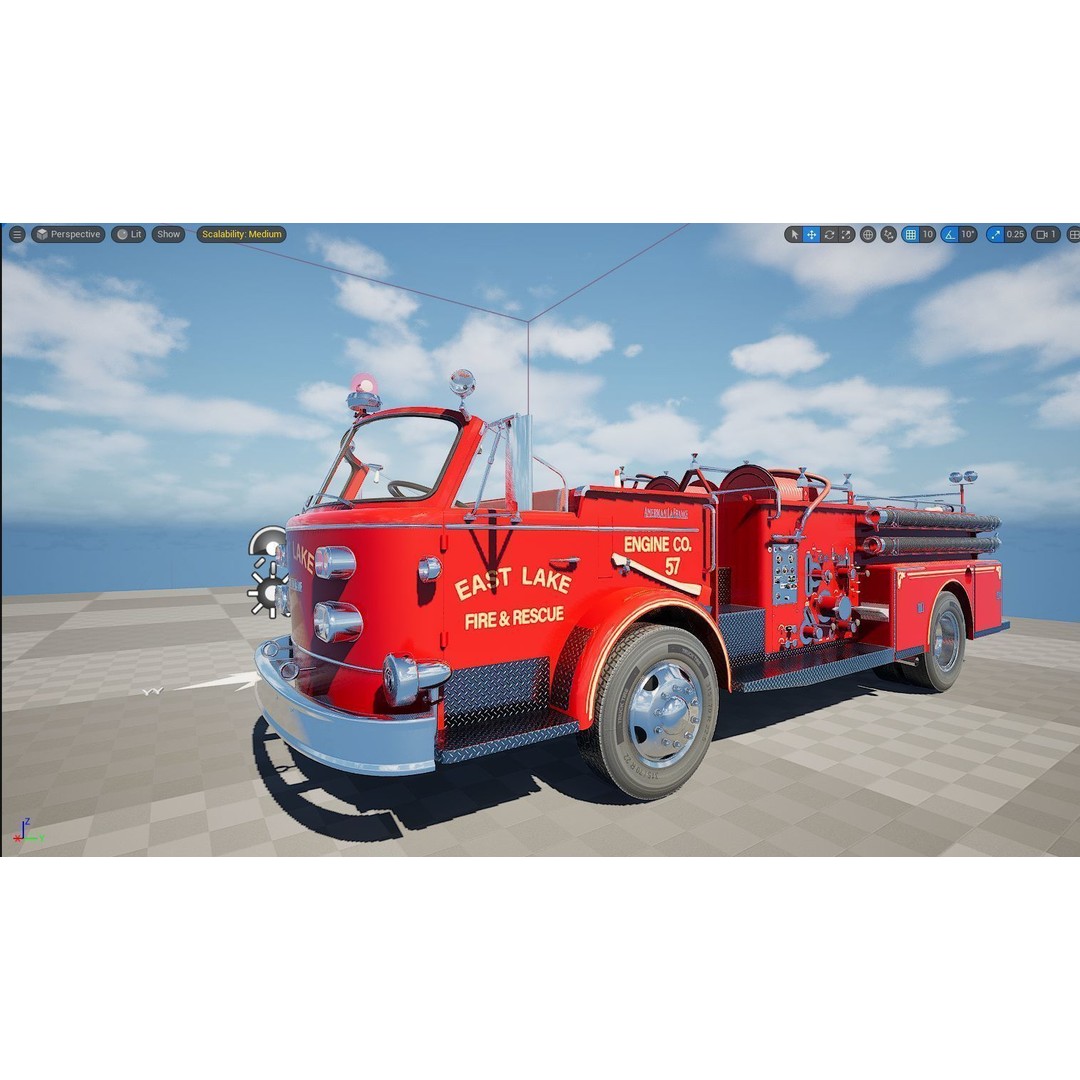 American La France 900 Fire Truck 3D Model – Low Poly PBR Game Asset, FBX - View 43