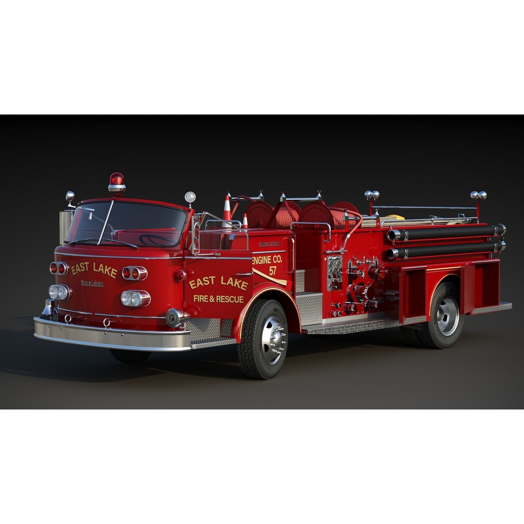 American La France 900 Fire Truck 3D Model – Low Poly PBR Game Asset, FBX - View 5