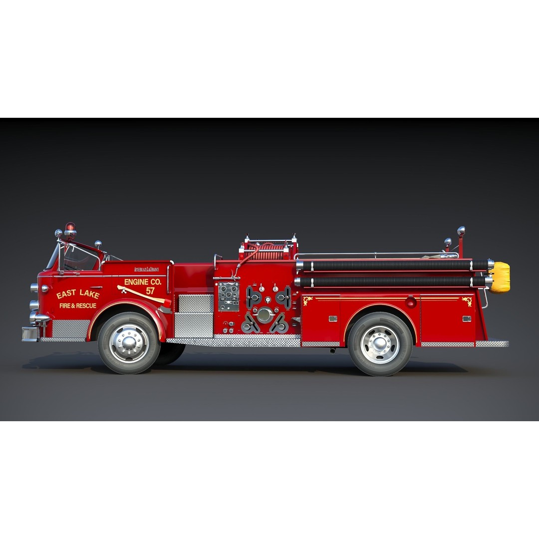 American La France 900 Fire Truck 3D Model – Low Poly PBR Game Asset, FBX - View 6