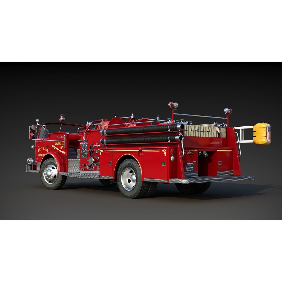 American La France 900 Fire Truck 3D Model – Low Poly PBR Game Asset, FBX - View 7