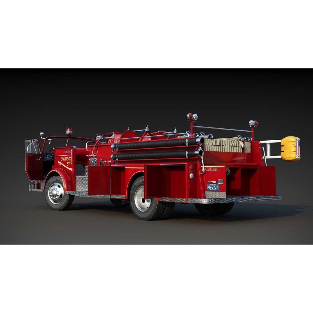 American La France 900 Fire Truck 3D Model – Low Poly PBR Game Asset, FBX - View 8