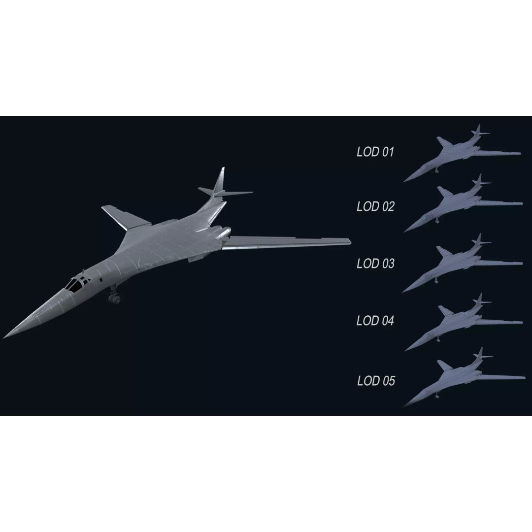 Tupolev Tu160 3D Model – Low Poly Game Asset, FBX, PBR Textures - View 2