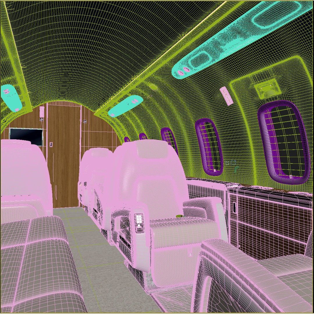 Business Jet Interior 3D Model – High-Quality Textured Scene, FBX, OBJ