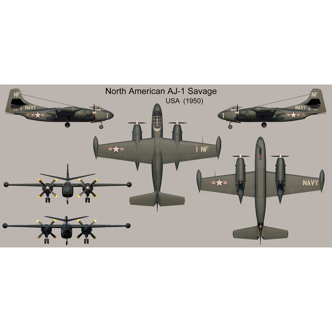 North American AJ-1 Savage 3D Model – Historic Medium Bomber, FBX, OBJ