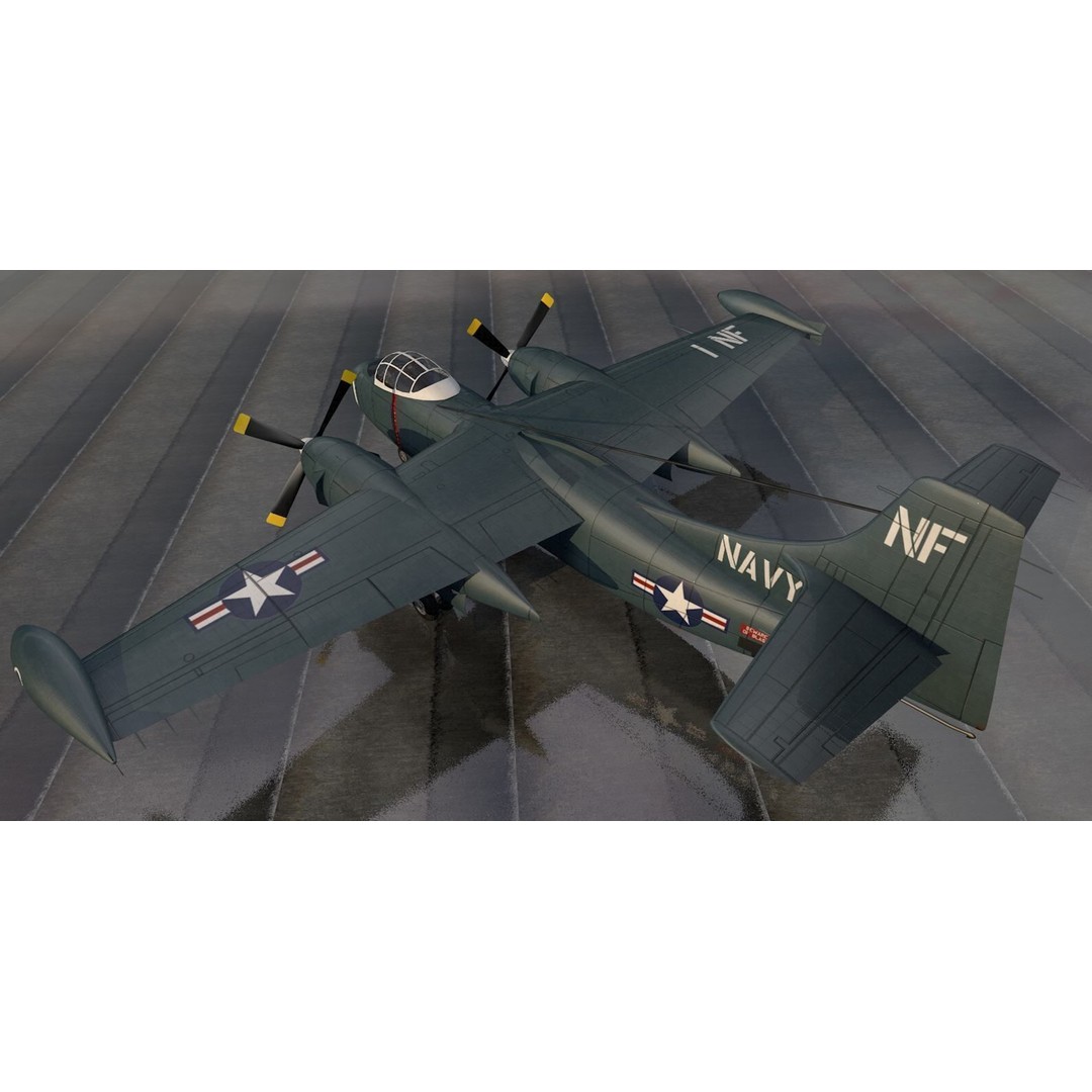 North American AJ-1 Savage 3D Model – Historic Medium Bomber, FBX, OBJ - View 3