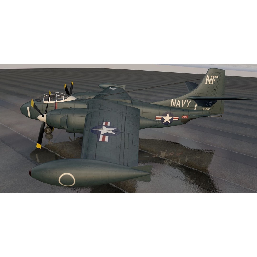 North American AJ-1 Savage 3D Model – Historic Medium Bomber, FBX, OBJ - View 6