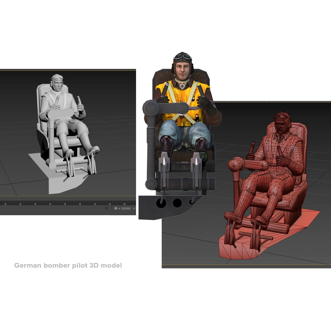 German Bomber Pilot 3D Model – WWII Character, FBX, PBR Textures