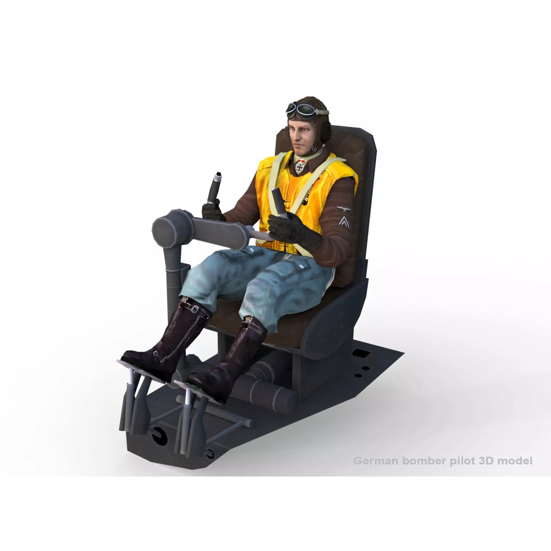 German Bomber Pilot 3D Model – WWII Character, FBX, PBR Textures - View 2