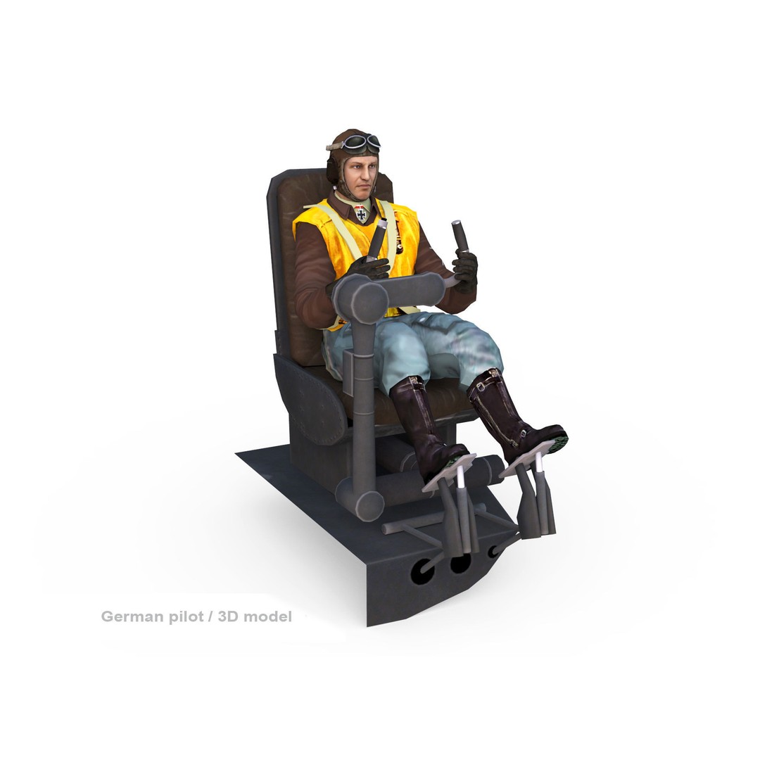 German Bomber Pilot 3D Model – WWII Character, FBX, PBR Textures - View 3