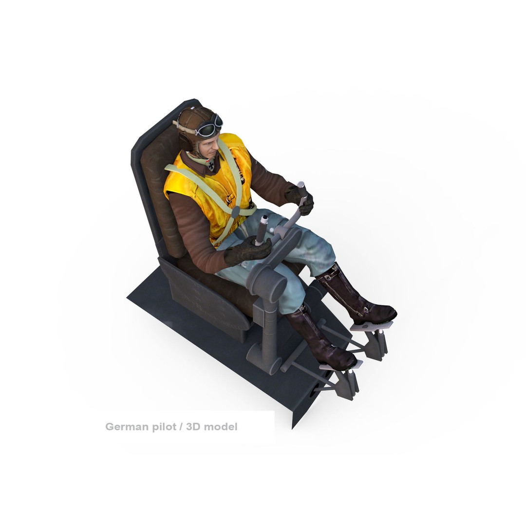 German Bomber Pilot 3D Model – WWII Character, FBX, PBR Textures - View 4