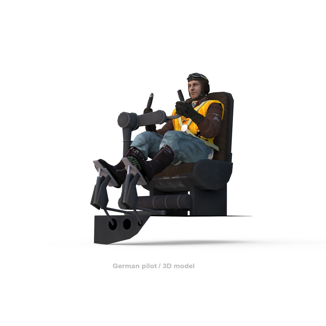 German Bomber Pilot 3D Model – WWII Character, FBX, PBR Textures - View 5