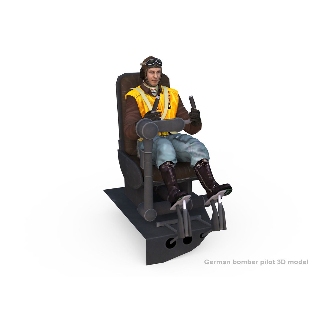 German Bomber Pilot 3D Model – WWII Character, FBX, PBR Textures - View 8