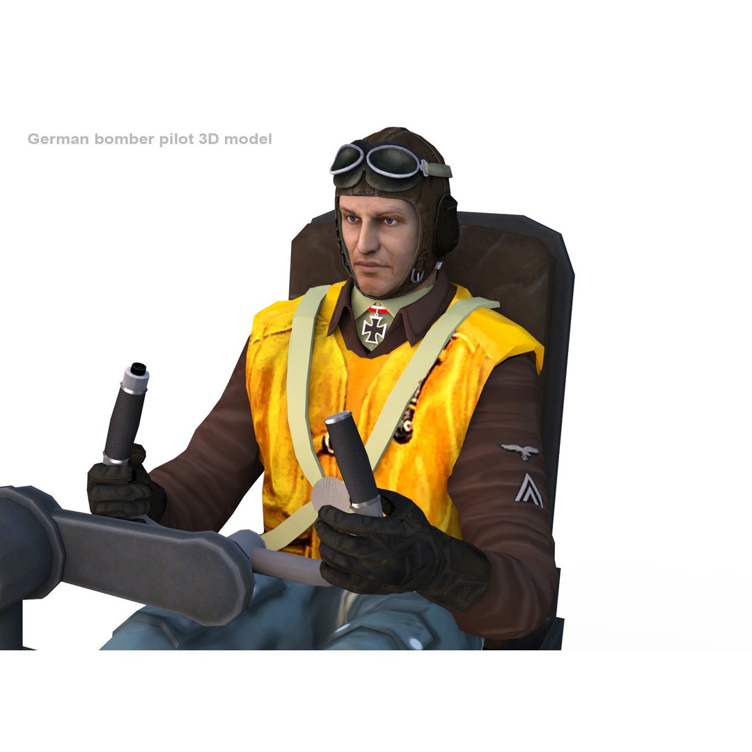 German Bomber Pilot 3D Model – WWII Character, FBX, PBR Textures - View 9