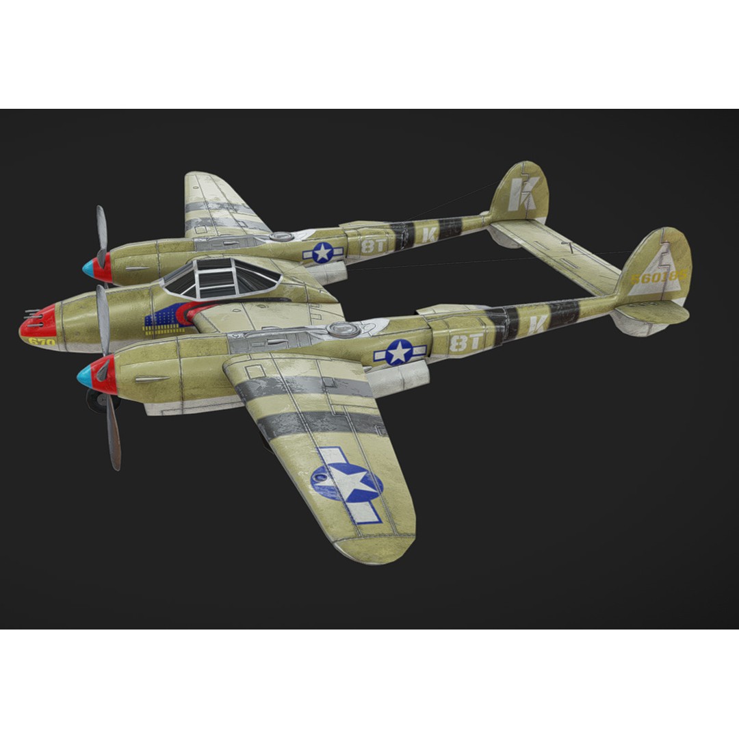 Lockheed P-38 Lightning 3D Model – Low Poly Military Aircraft, FBX - View 10