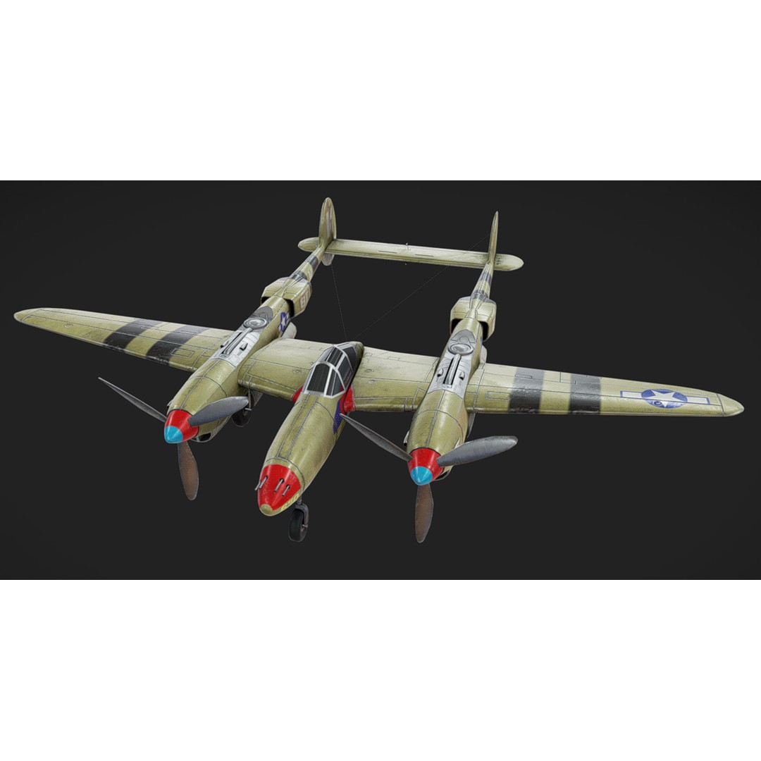 Lockheed P-38 Lightning 3D Model – Low Poly Military Aircraft, FBX - View 11