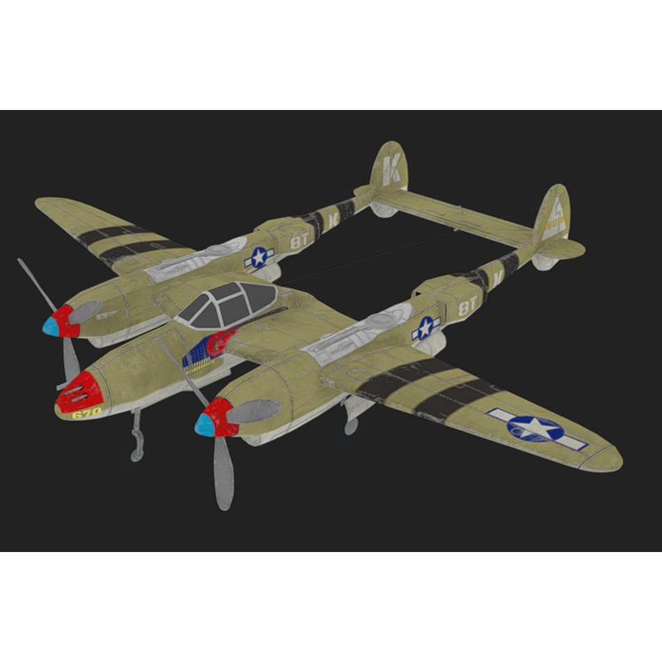 Lockheed P-38 Lightning 3D Model – Low Poly Military Aircraft, FBX - View 12