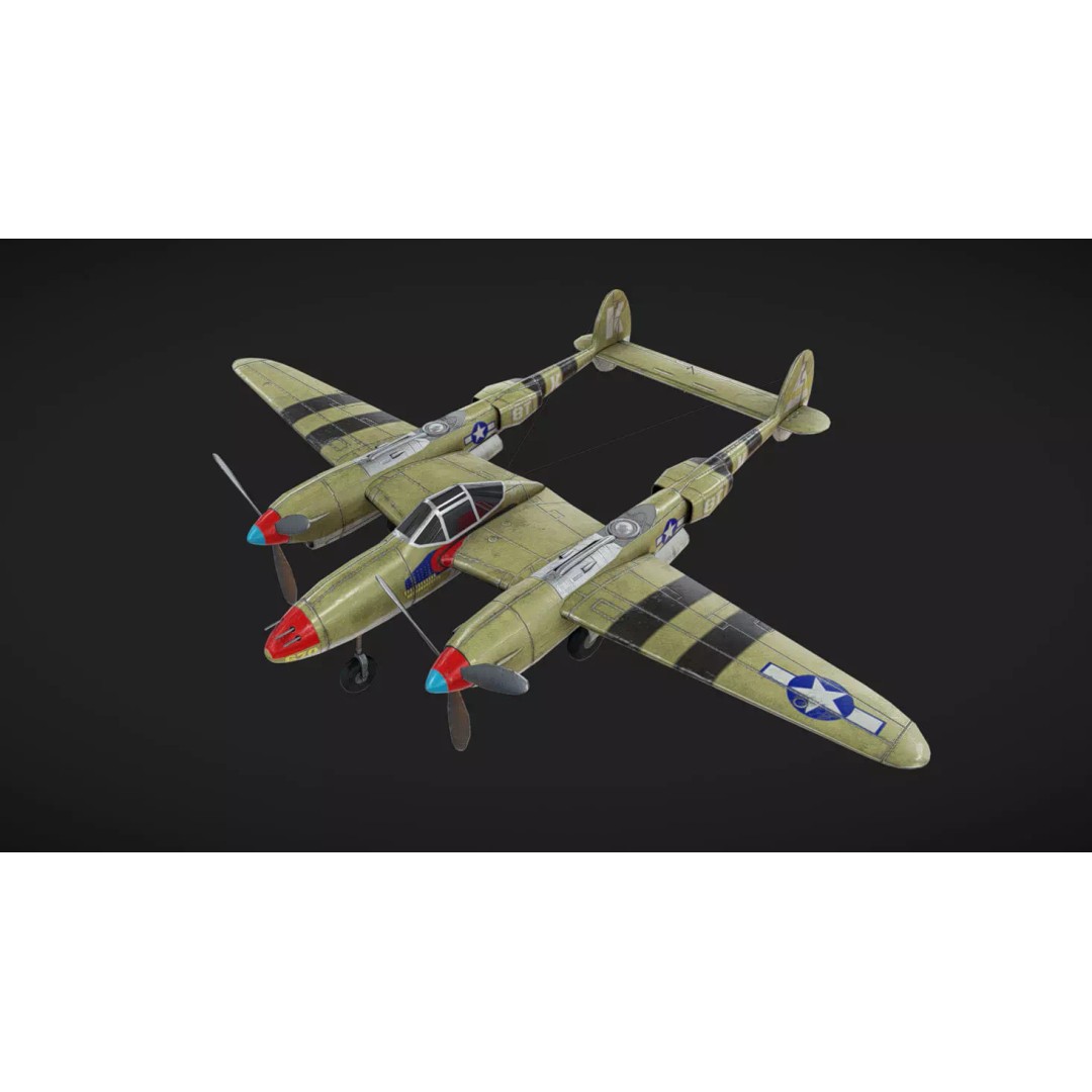 Lockheed P-38 Lightning 3D Model – Low Poly Military Aircraft, FBX - View 2