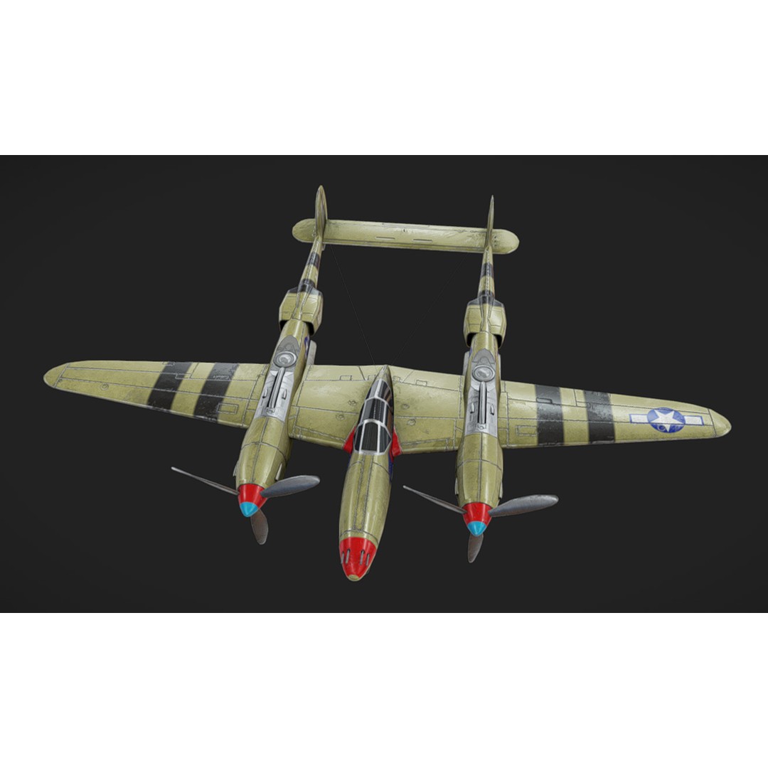 Lockheed P-38 Lightning 3D Model – Low Poly Military Aircraft, FBX - View 3