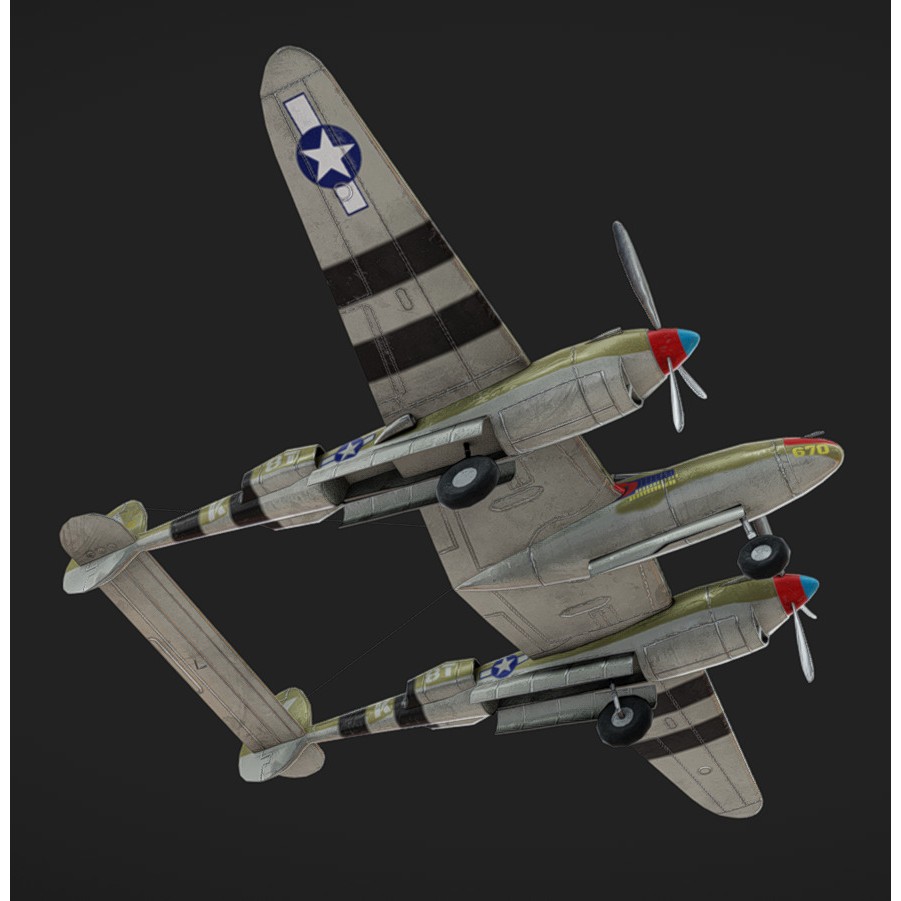 Lockheed P-38 Lightning 3D Model – Low Poly Military Aircraft, FBX - View 4