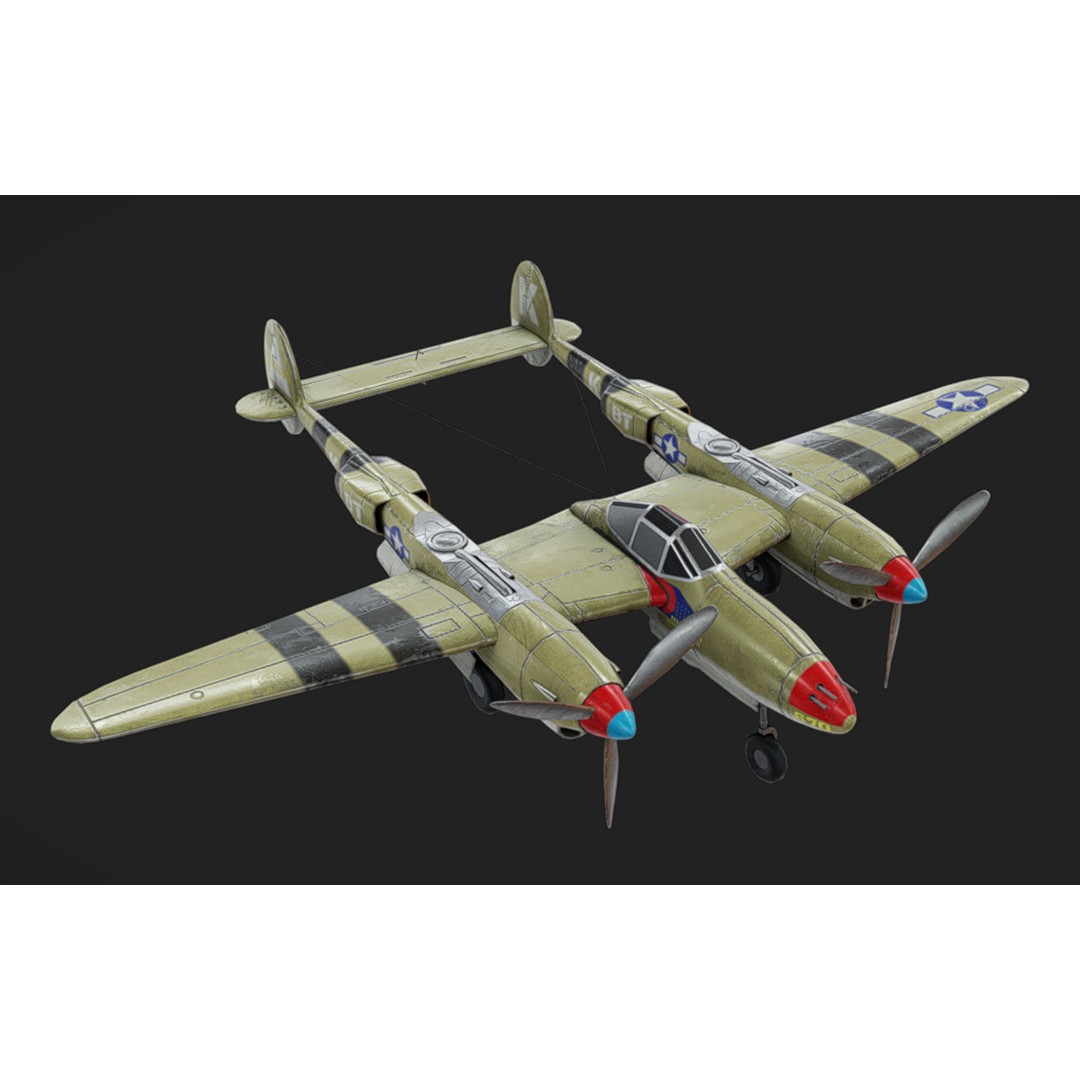 Lockheed P-38 Lightning 3D Model – Low Poly Military Aircraft, FBX - View 5