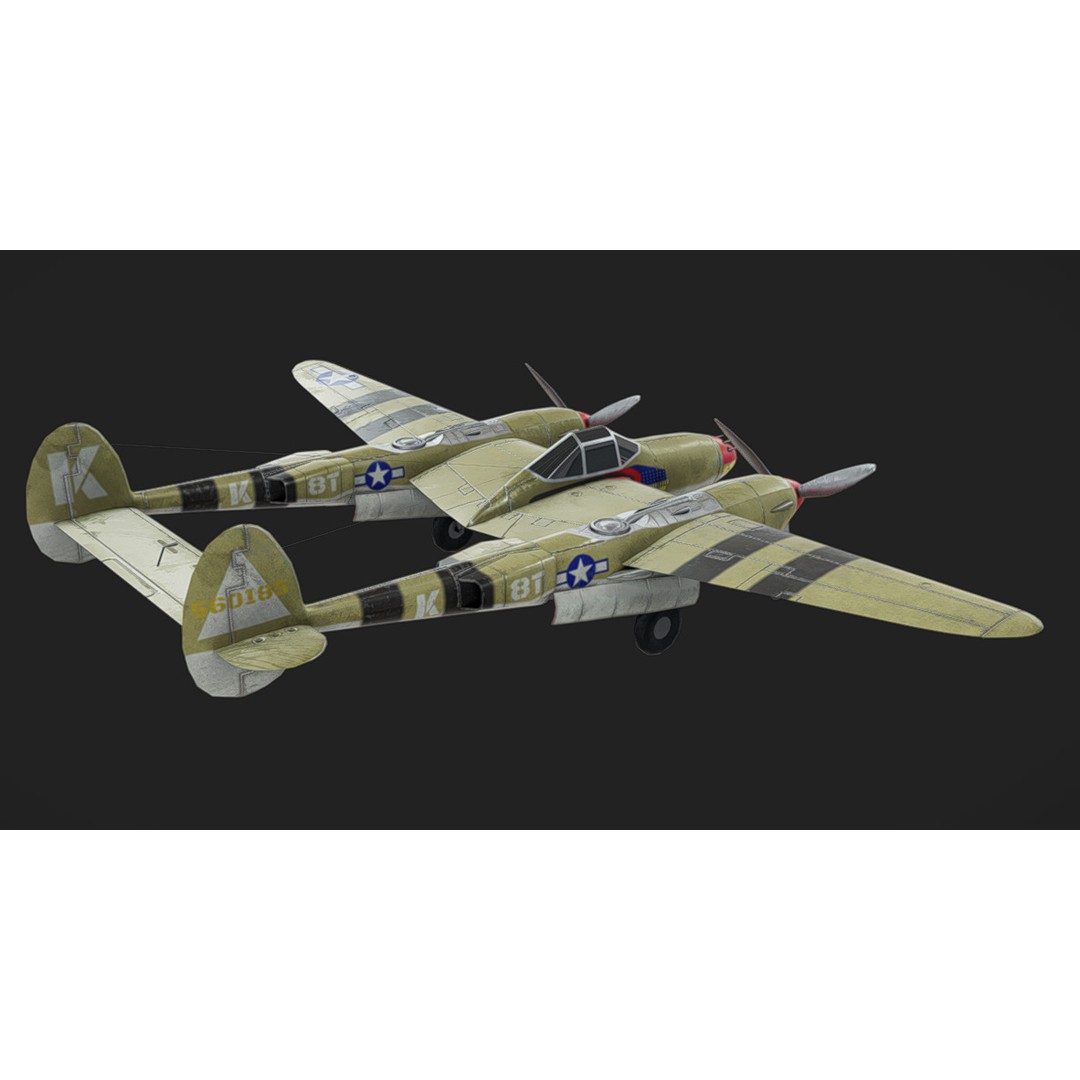 Lockheed P-38 Lightning 3D Model – Low Poly Military Aircraft, FBX - View 7