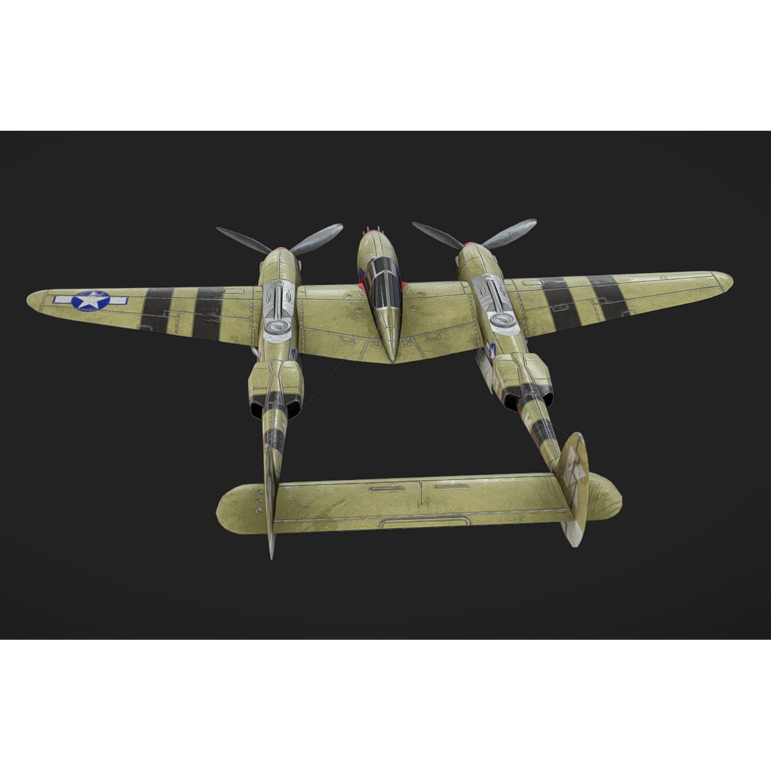 Lockheed P-38 Lightning 3D Model – Low Poly Military Aircraft, FBX - View 8