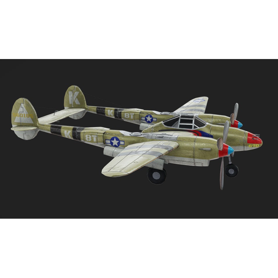 Lockheed P-38 Lightning 3D Model – Low Poly Military Aircraft, FBX - View 9