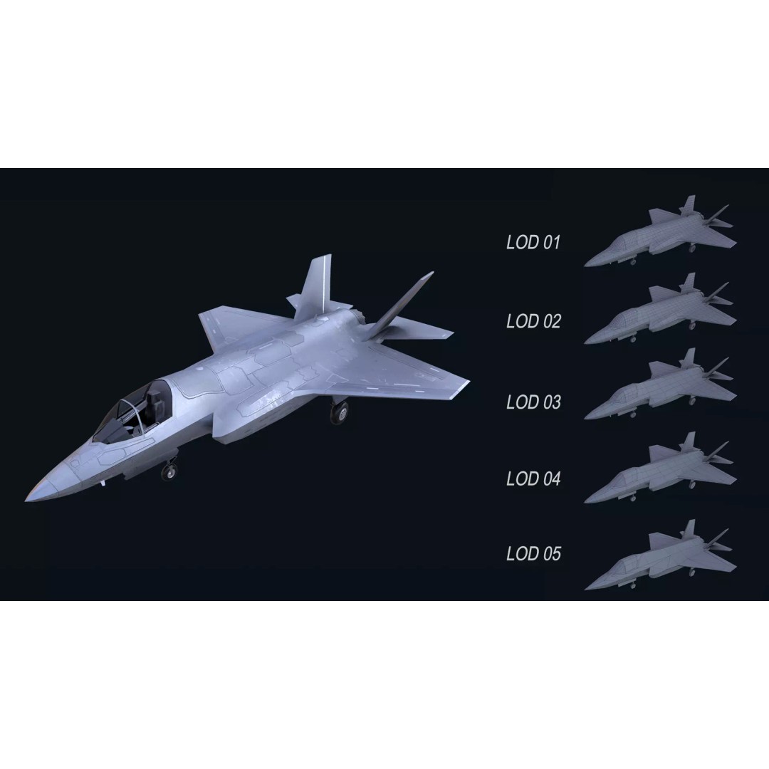 F-35 Lightning II 3D Model – Low Poly Game-Ready Aircraft, FBX - View 2