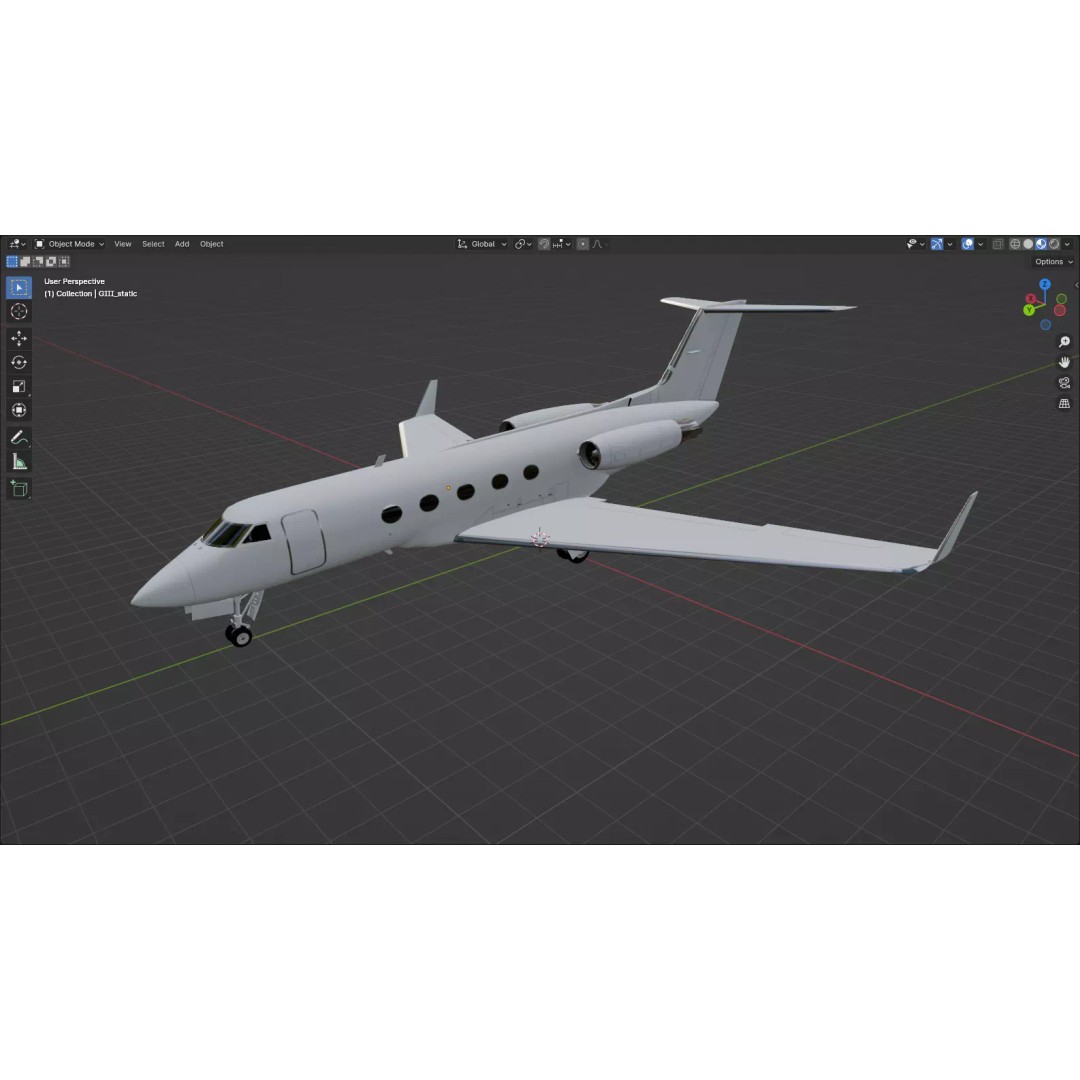 G-III Vintage Jet 3D Model – Low Poly Aircraft Asset, FBX - View 11