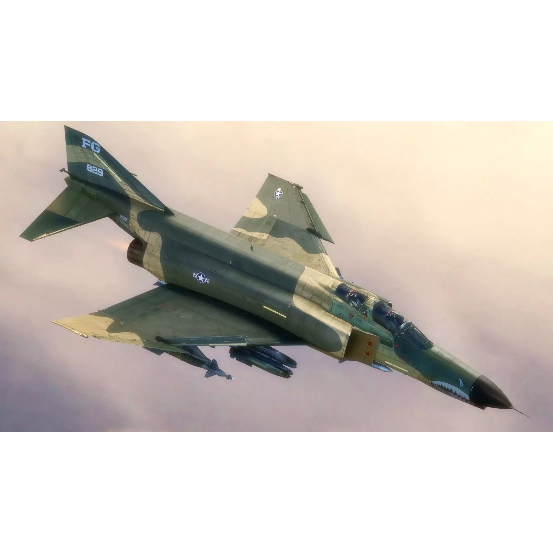 F4 Phantom 2 - Rigged Low-Poly Game-Ready 3D Model - View 14
