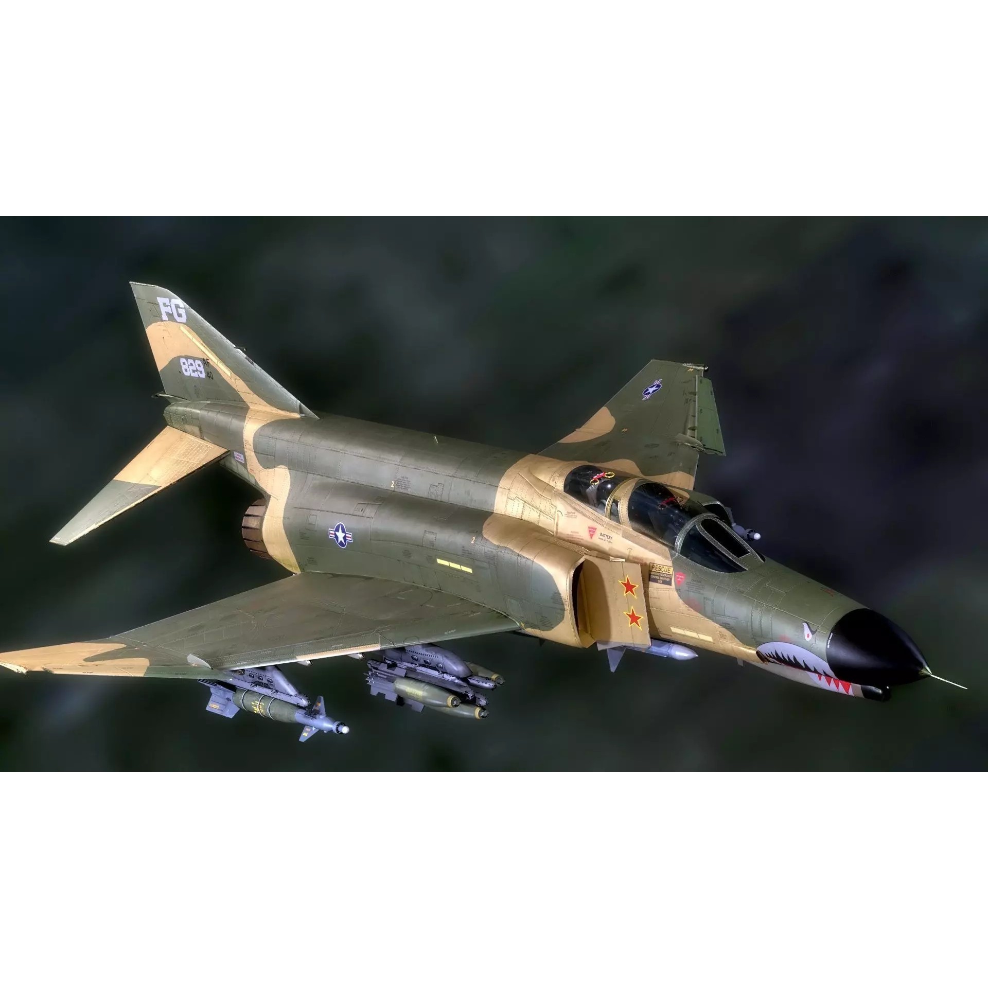 F4 Phantom 2 - Rigged Low-Poly Game-Ready 3D Model - View 18