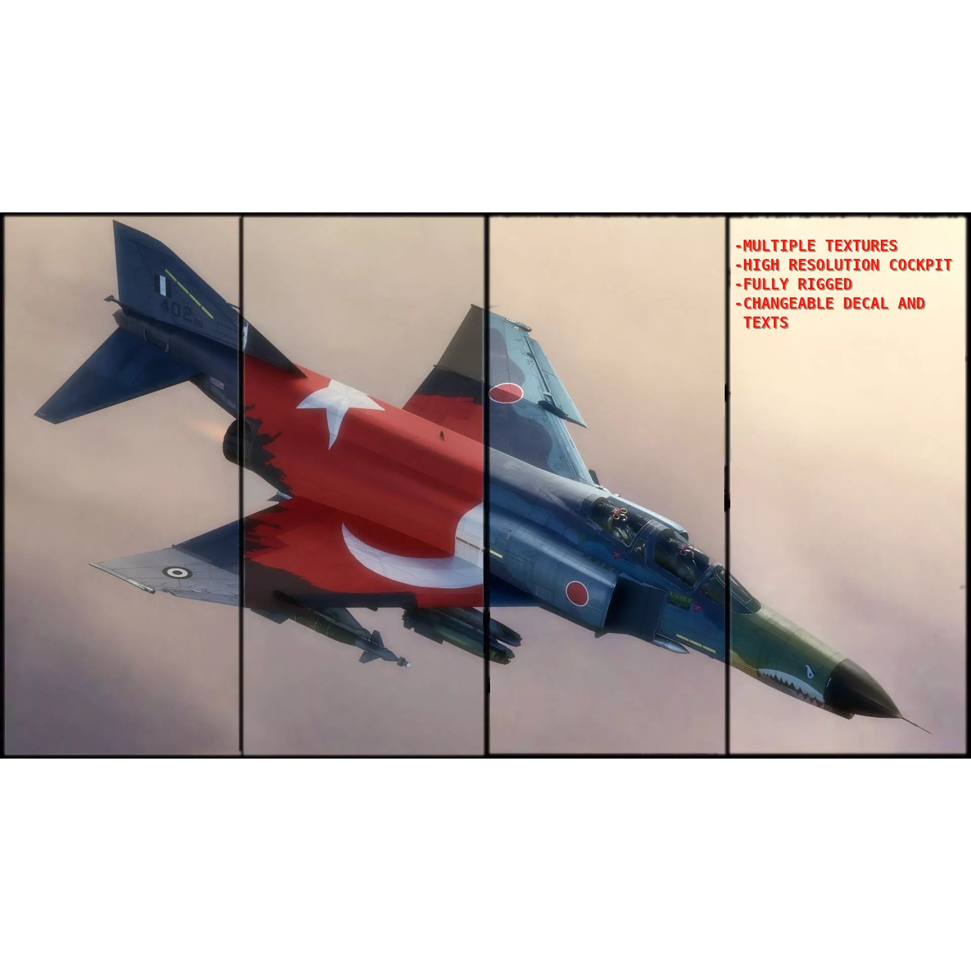 F4 Phantom 2 - Rigged Low-Poly Game-Ready 3D Model - View 2