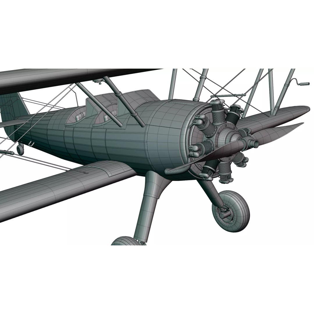 Vintage Red Biplane 3D Model – High Detail WW1 Aircraft, Game Ready PBR - View 10