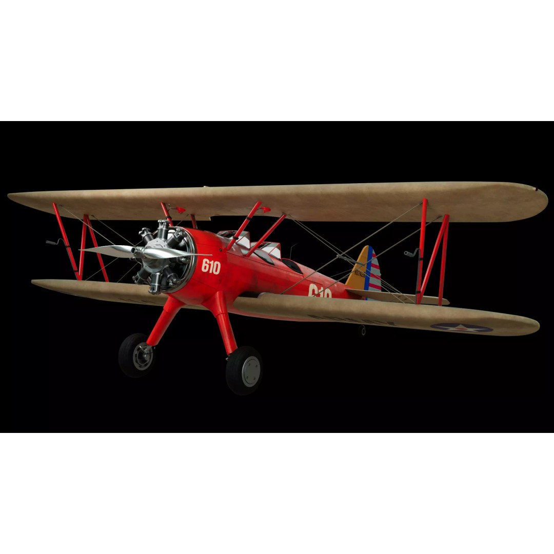 Vintage Red Biplane 3D Model – High Detail WW1 Aircraft, Game Ready PBR - View 2