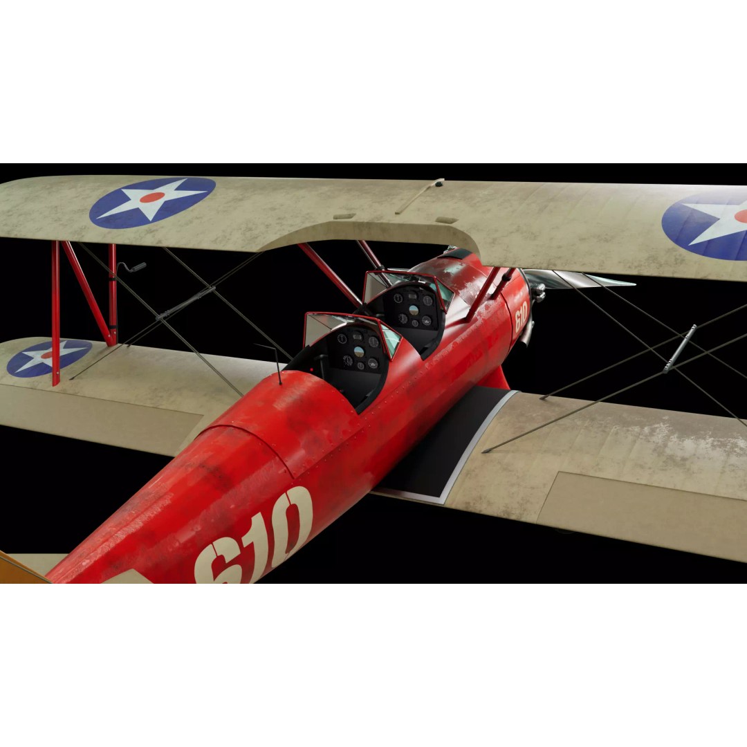 Vintage Red Biplane 3D Model – High Detail WW1 Aircraft, Game Ready PBR - View 5
