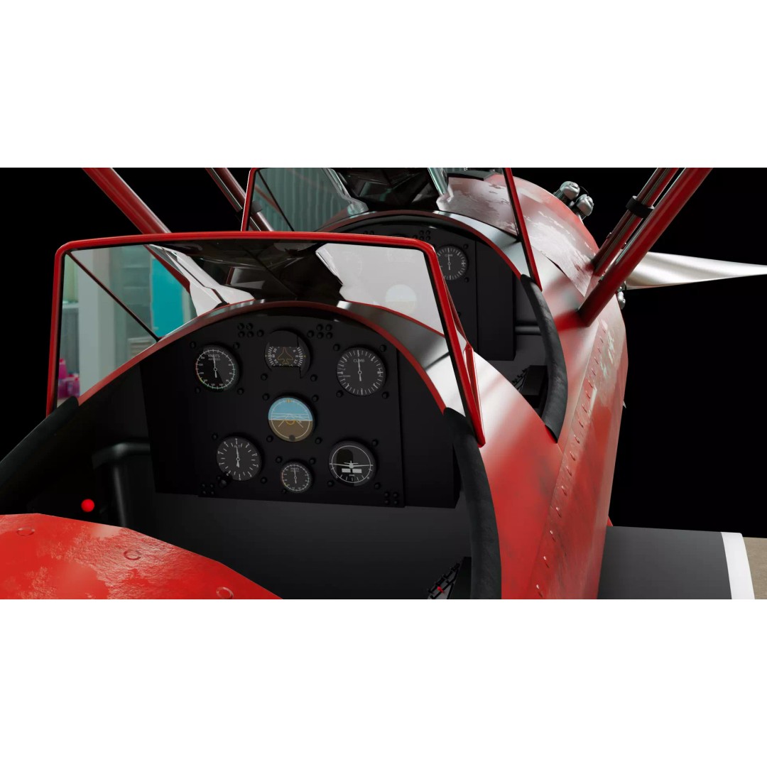Vintage Red Biplane 3D Model – High Detail WW1 Aircraft, Game Ready PBR - View 6