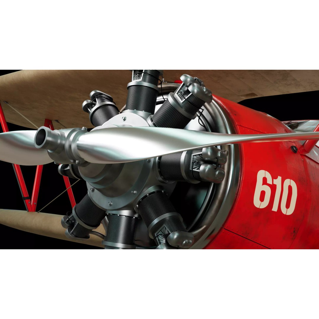 Vintage Red Biplane 3D Model – High Detail WW1 Aircraft, Game Ready PBR - View 7
