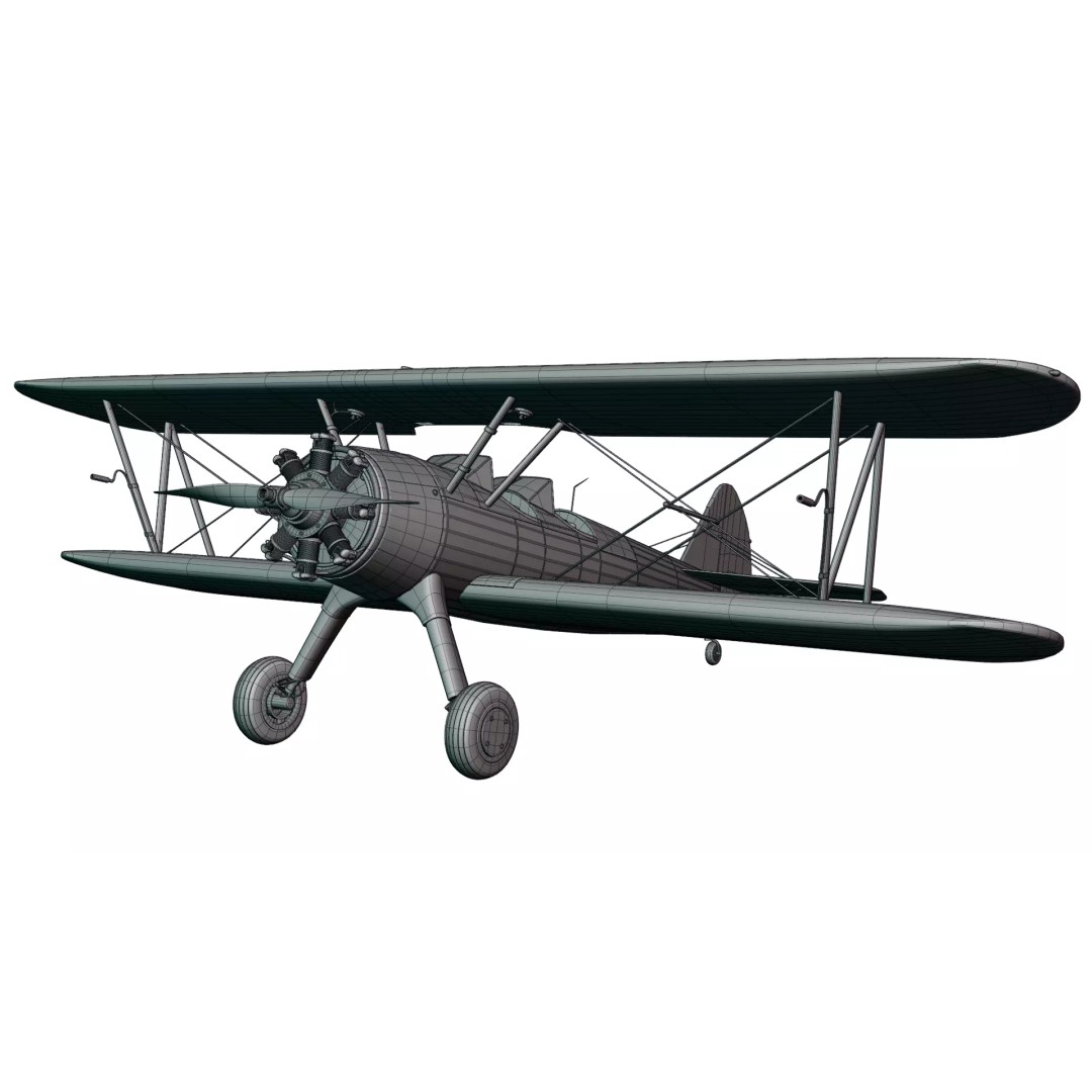 Vintage Red Biplane 3D Model – High Detail WW1 Aircraft, Game Ready PBR - View 9