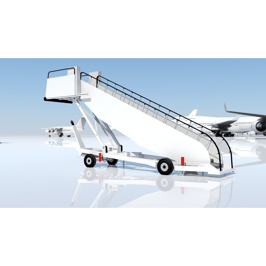 Towable Passenger Stair 3D Model – Low Poly Airport Asset for Games - View 4