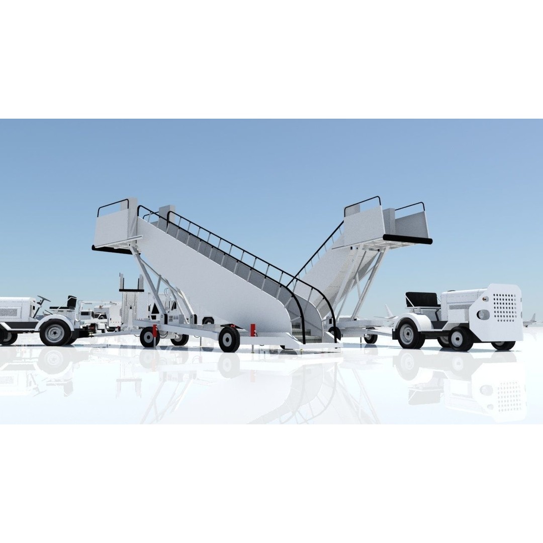 Towable Passenger Stair 3D Model – Low Poly Airport Asset for Games - View 6