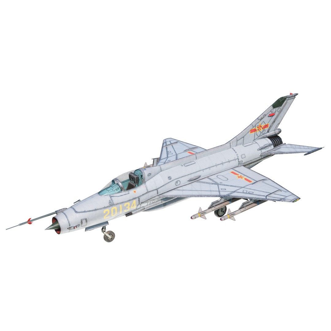 PBR PLAAF J7E J-7E Fighter Jet 3D Model – Low Poly Game Asset, FBX - View 4