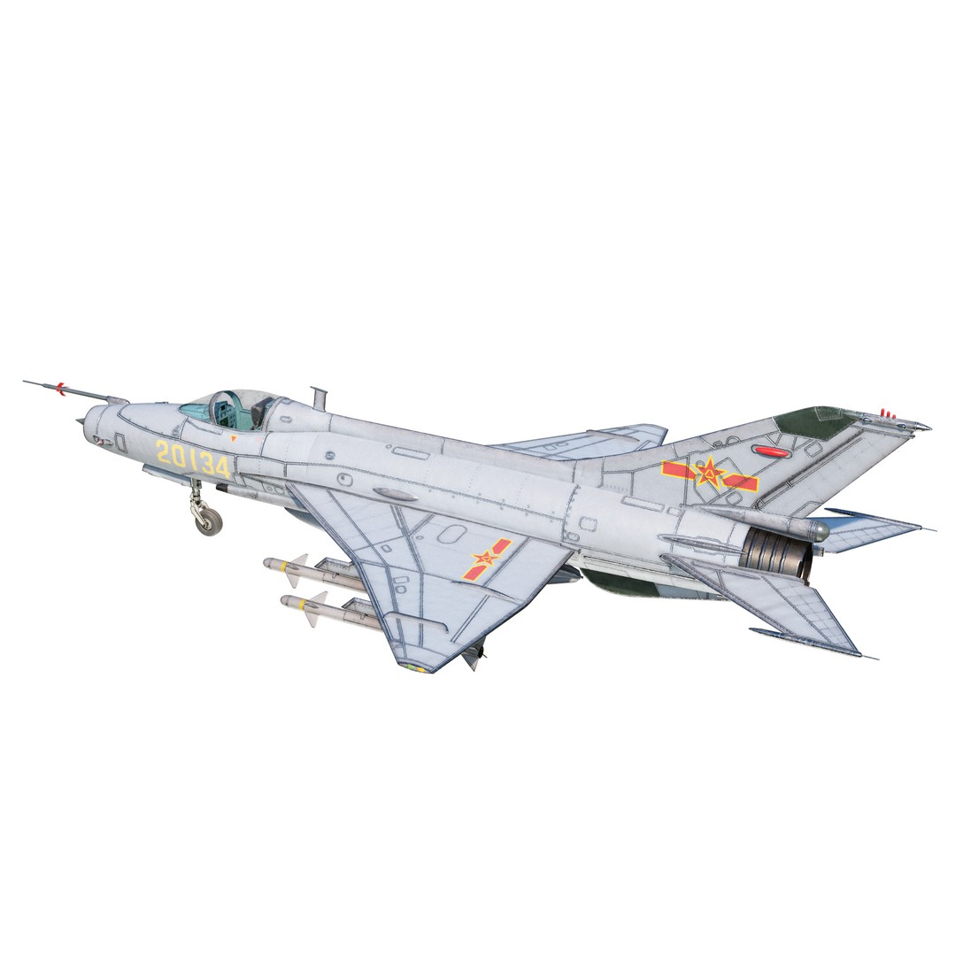 PBR PLAAF J7E J-7E Fighter Jet 3D Model – Low Poly Game Asset, FBX - View 6