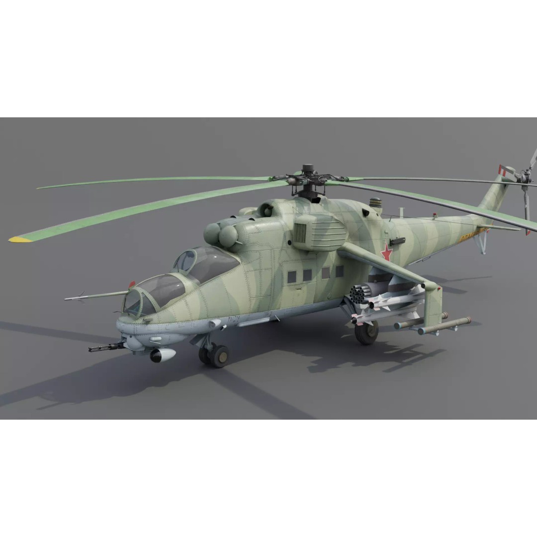 MIL MI 24 V Hind Attack Helicopter 3D Model – Low Poly Game Asset, FBX - View 2