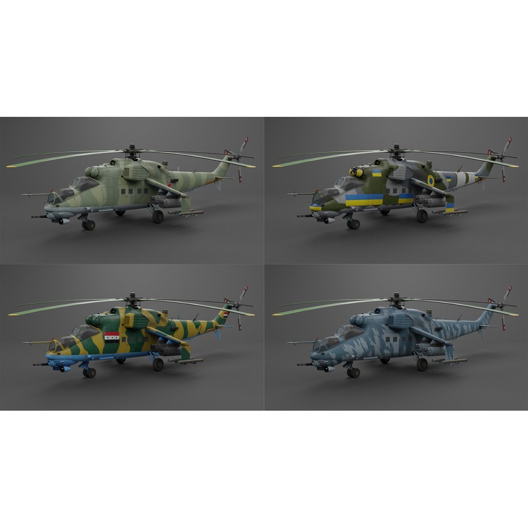 MIL MI 24 V Hind Attack Helicopter 3D Model – Low Poly Game Asset, FBX - View 4