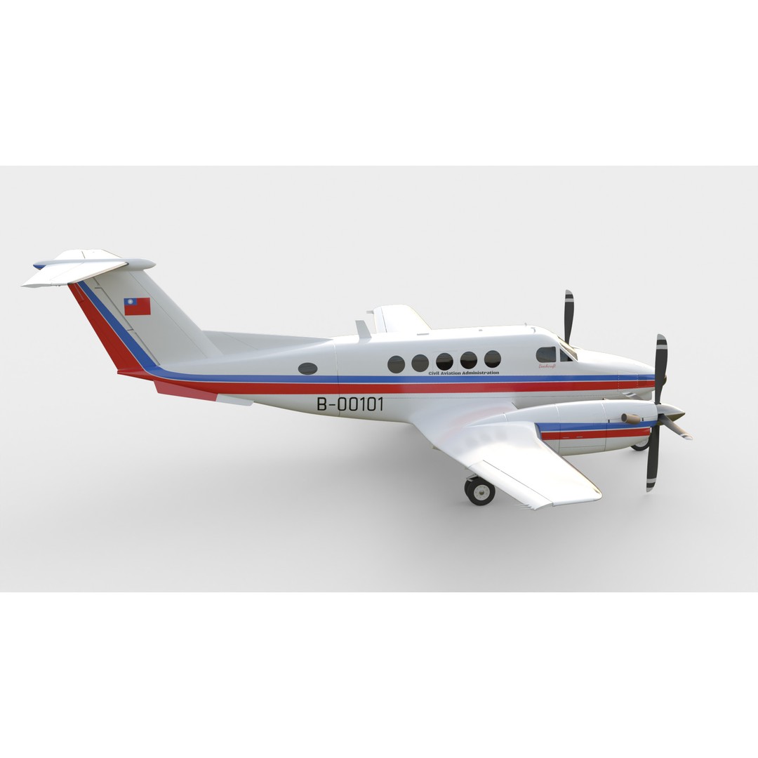 Beechcraft King Air B100 3D Model – Rigged Aircraft with Cockpit, FBX - View 11