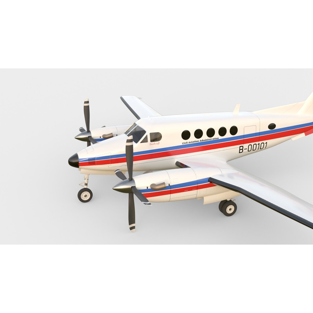 Beechcraft King Air B100 3D Model – Rigged Aircraft with Cockpit, FBX - View 14