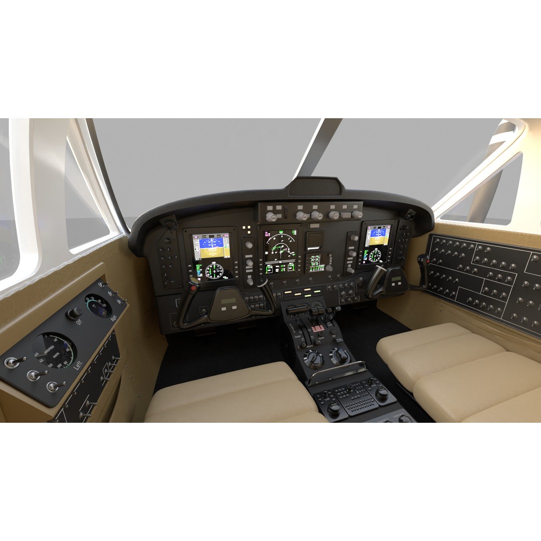 Beechcraft King Air B100 3D Model – Rigged Aircraft with Cockpit, FBX - View 15