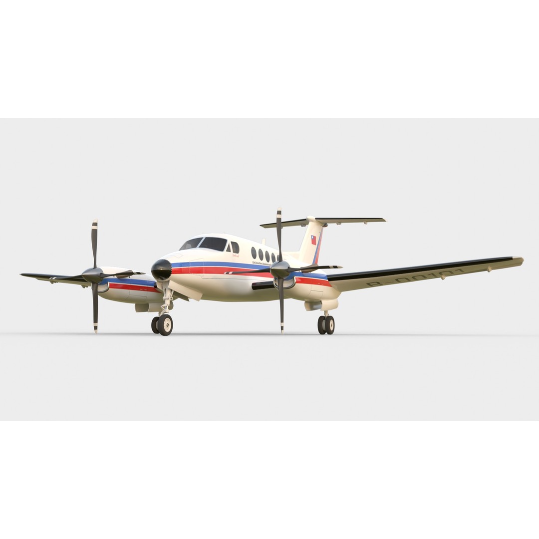 Beechcraft King Air B100 3D Model – Rigged Aircraft with Cockpit, FBX - View 3