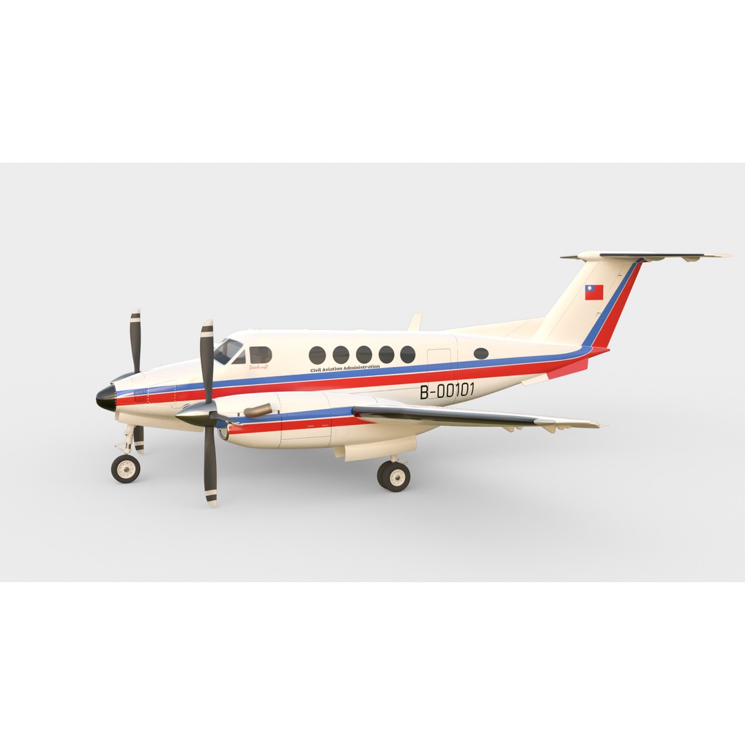 Beechcraft King Air B100 3D Model – Rigged Aircraft with Cockpit, FBX - View 6