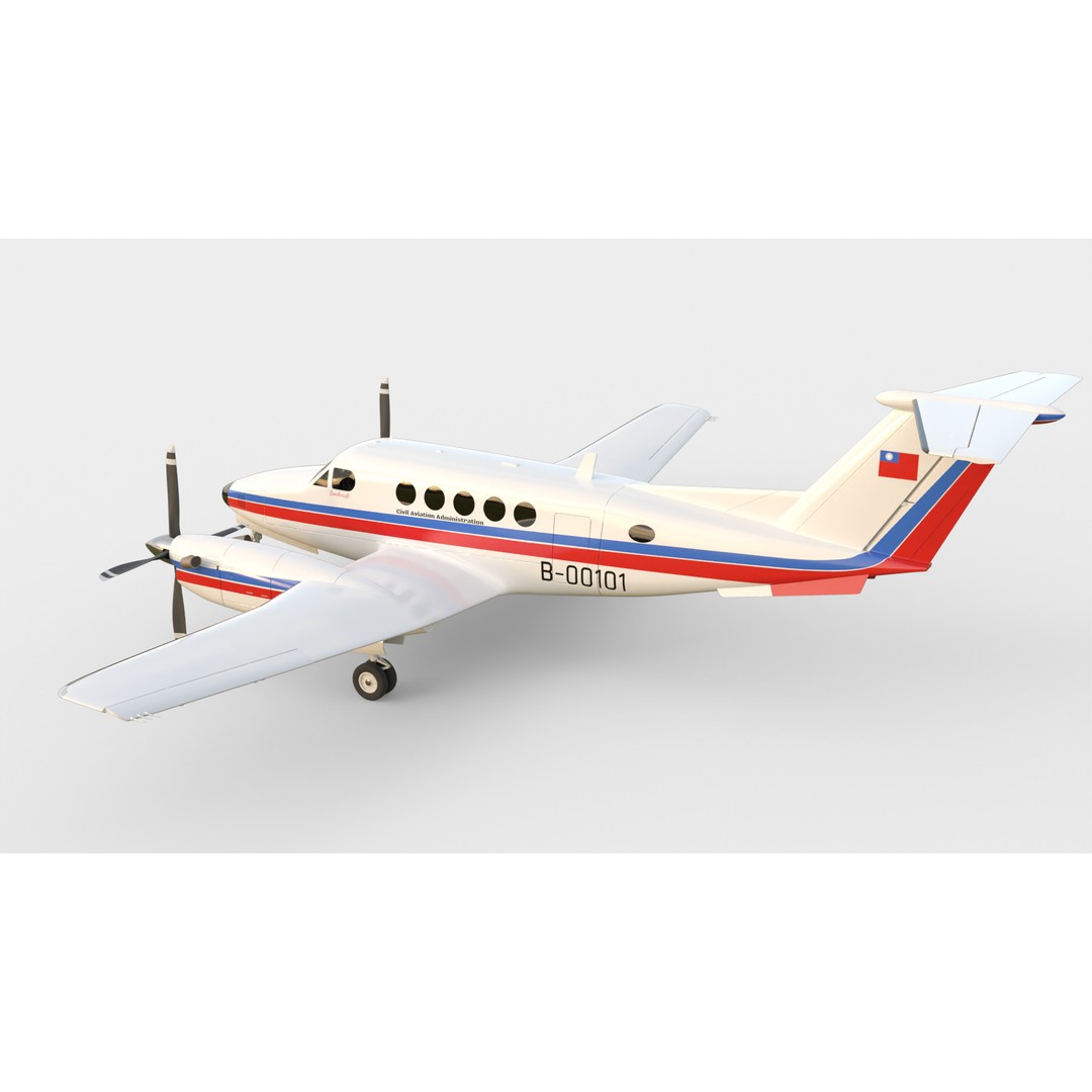 Beechcraft King Air B100 3D Model – Rigged Aircraft with Cockpit, FBX - View 7